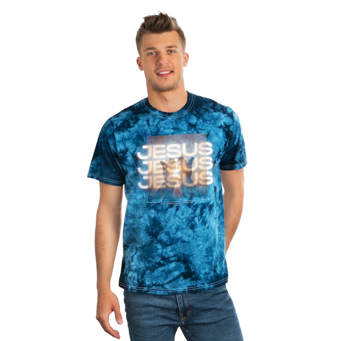 Jesus Jesus Jesus Tie-Dye Tee, Crystal Unisex
