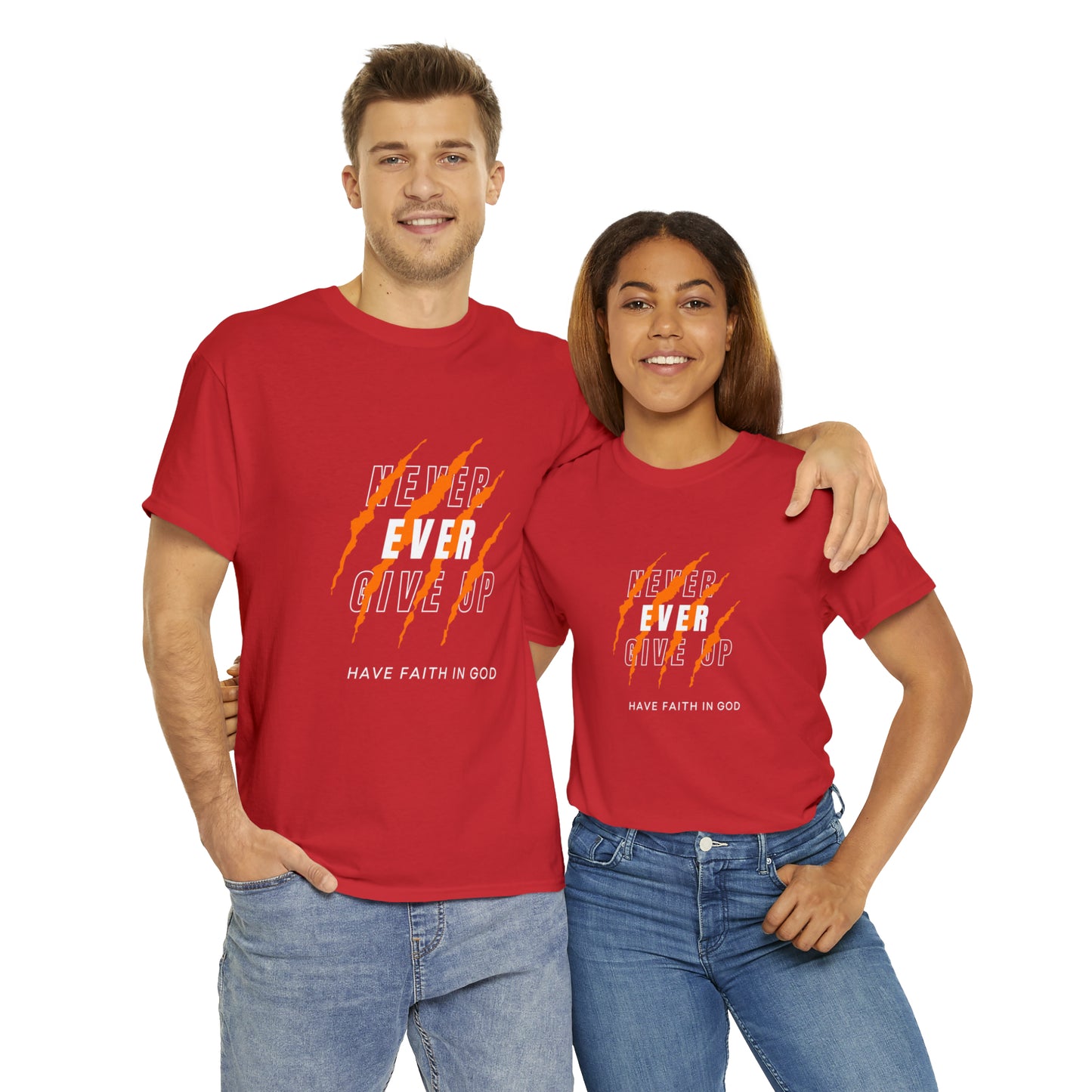 Never Give Up Faith-Inspired Cotton Tee