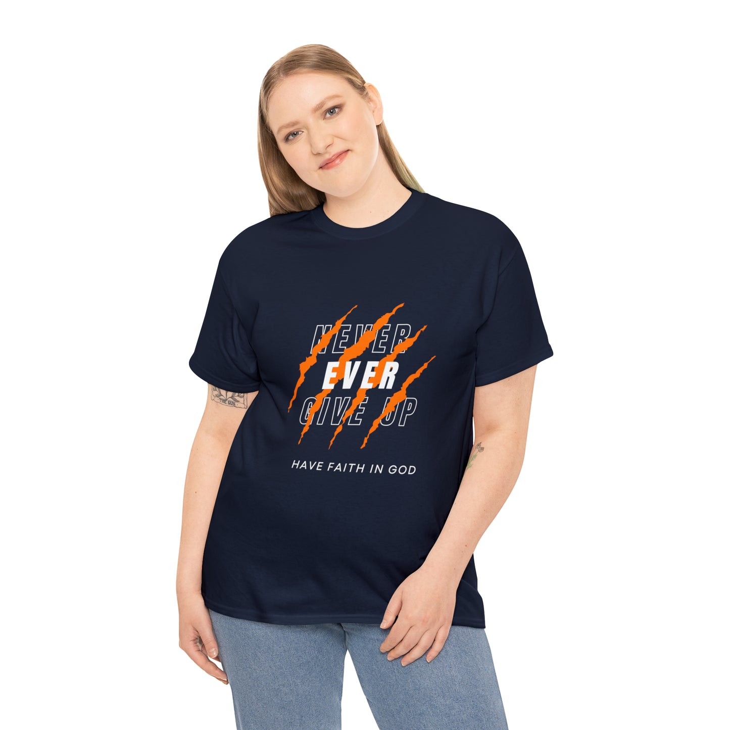 Never Give Up Faith-Inspired Cotton Tee