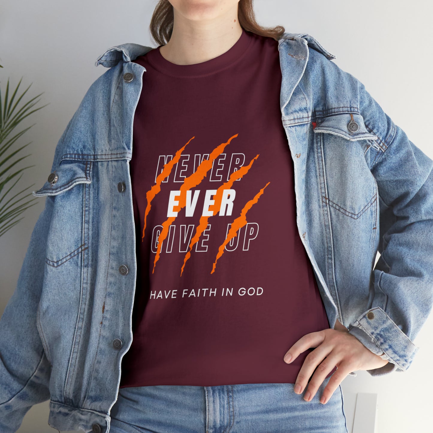 Never Give Up Faith-Inspired Cotton Tee