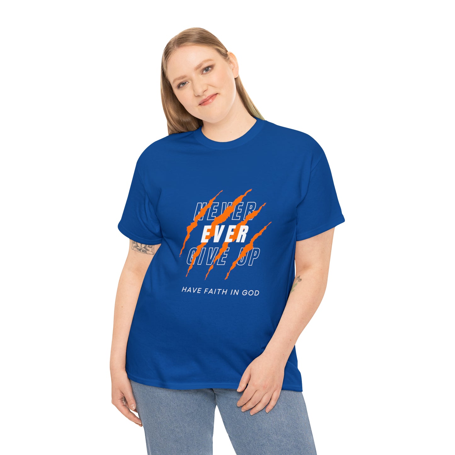 Never Give Up Faith-Inspired Cotton Tee