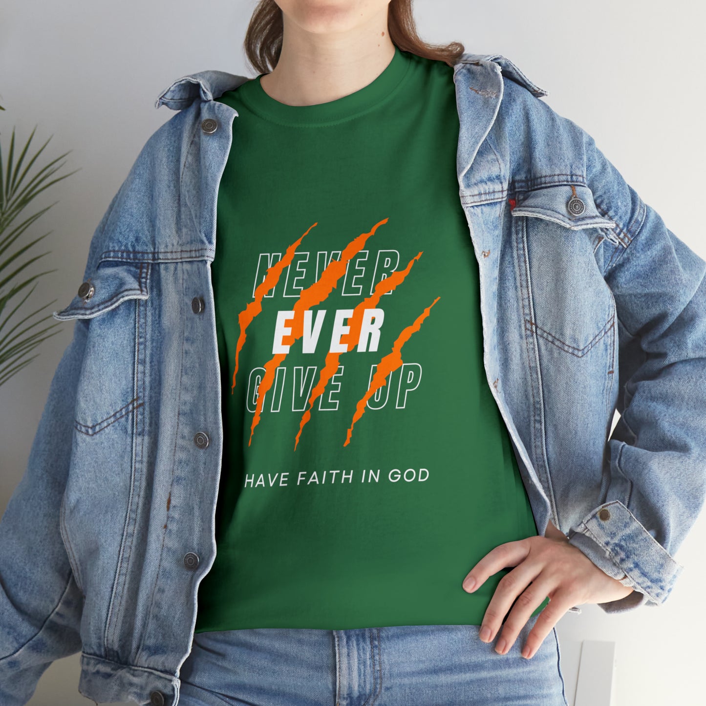Never Give Up Faith-Inspired Cotton Tee