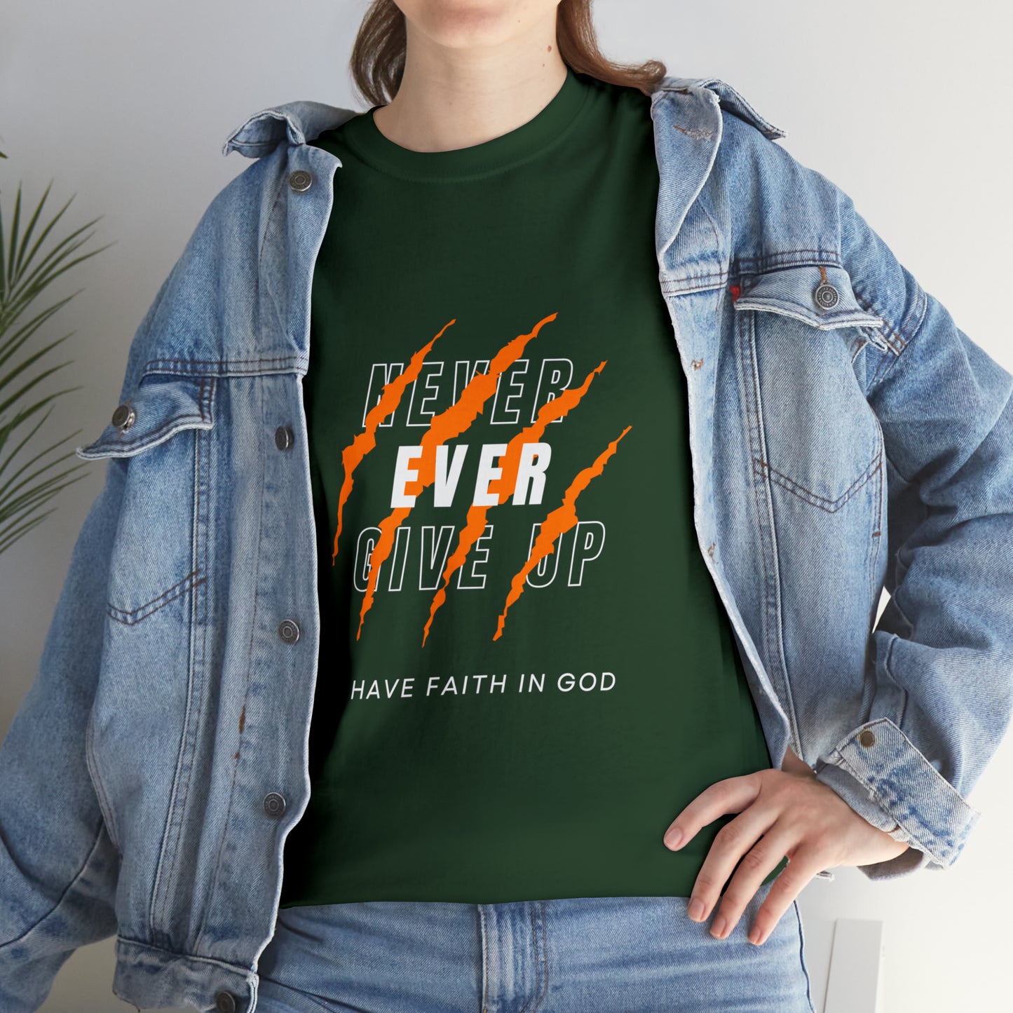 Never Give Up Faith-Inspired Cotton Tee