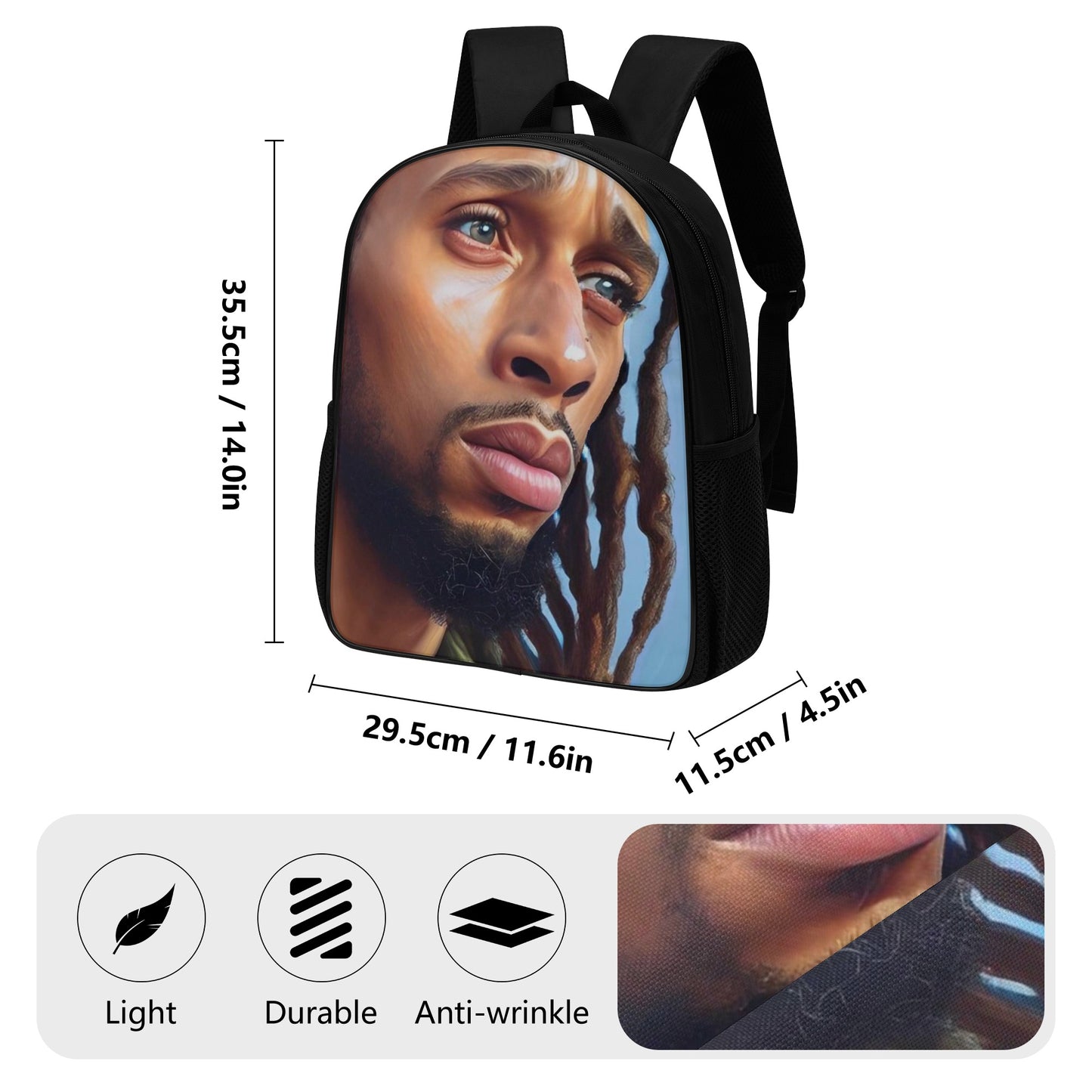14 Inch Nylon Black Jesus Backpack