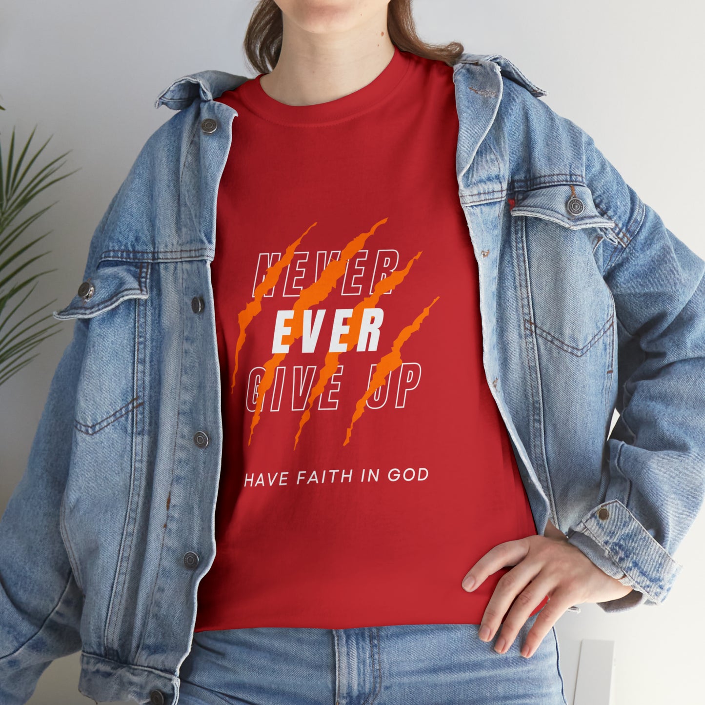 Never Give Up Faith-Inspired Cotton Tee