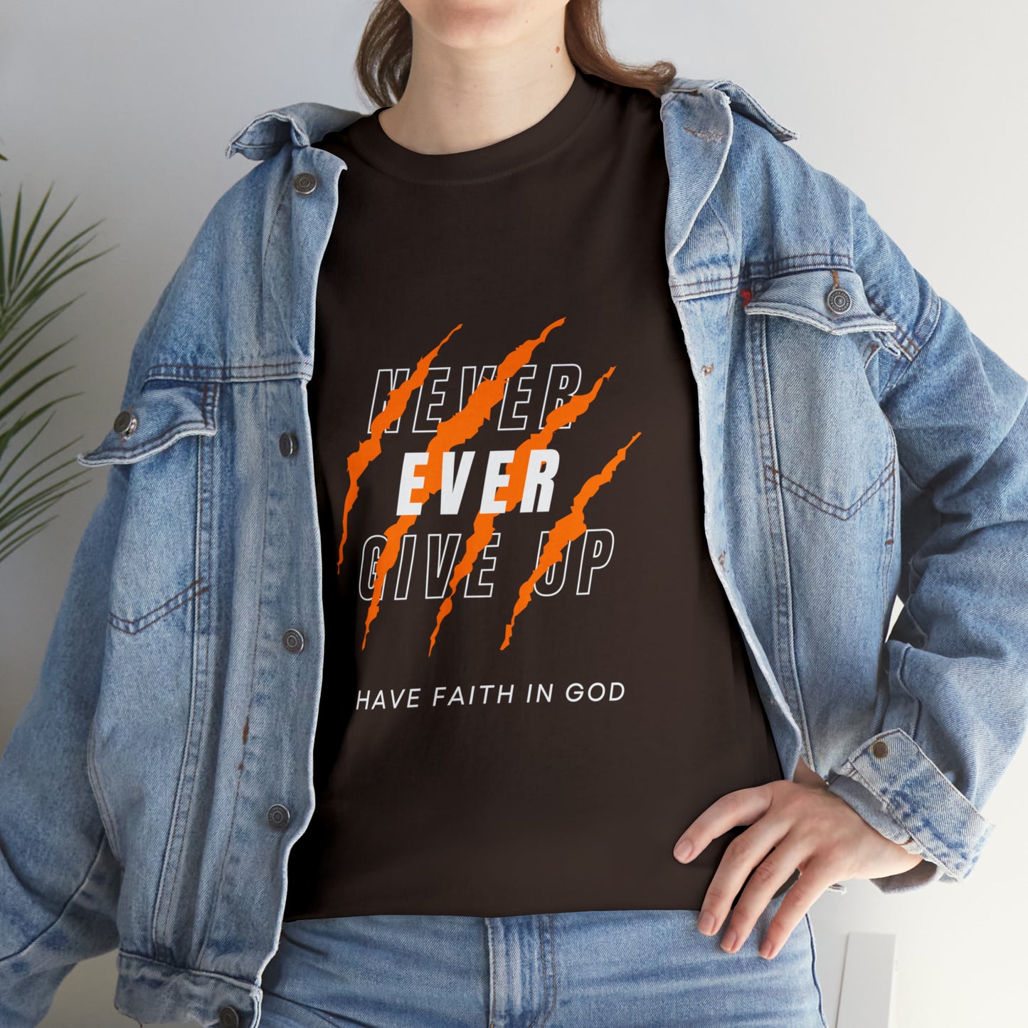 Never Give Up Faith-Inspired Cotton Tee