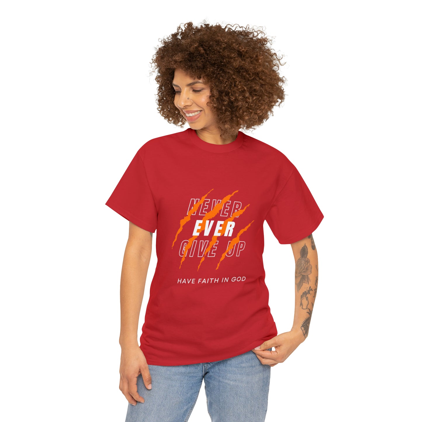 Never Give Up Faith-Inspired Cotton Tee