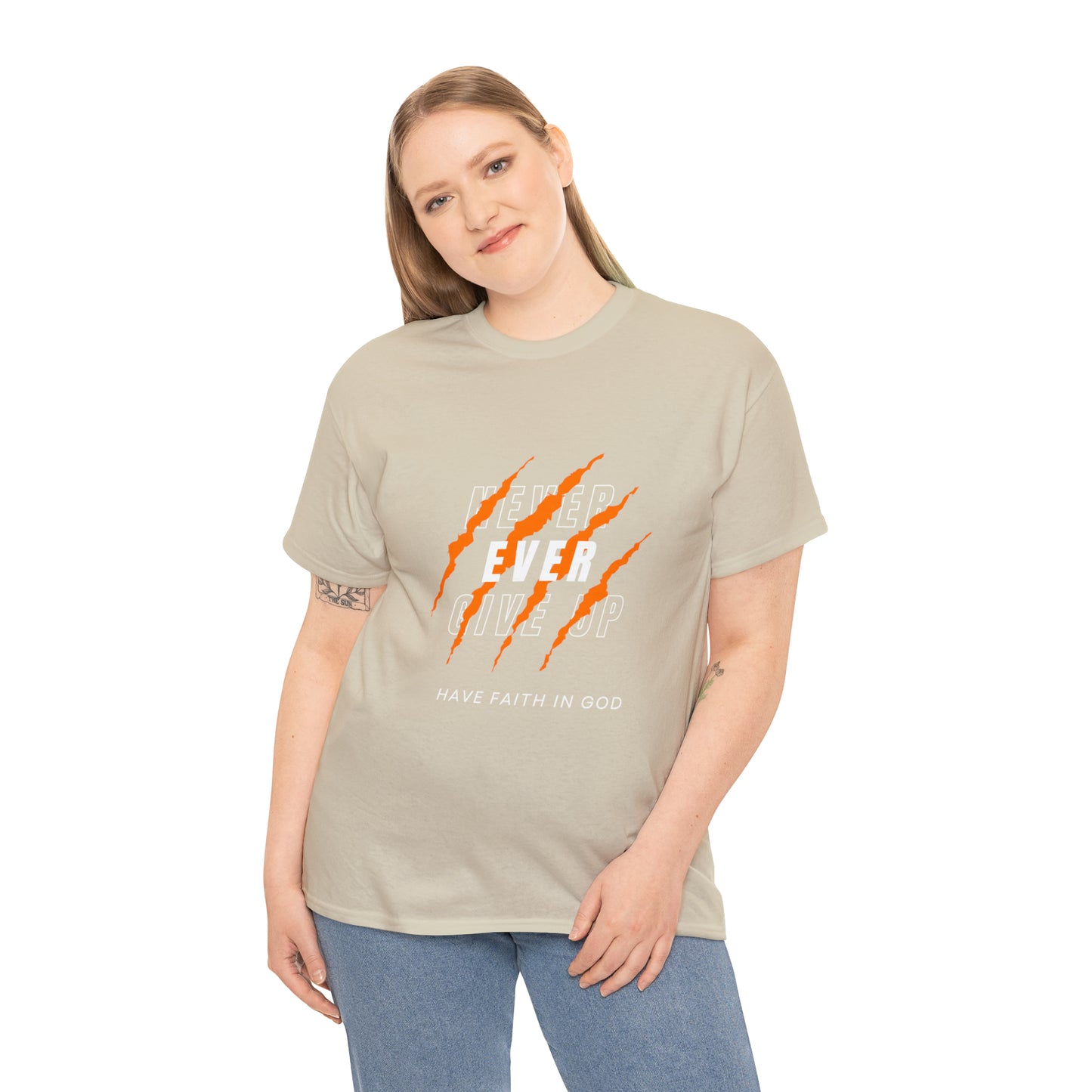 Never Give Up Faith-Inspired Cotton Tee