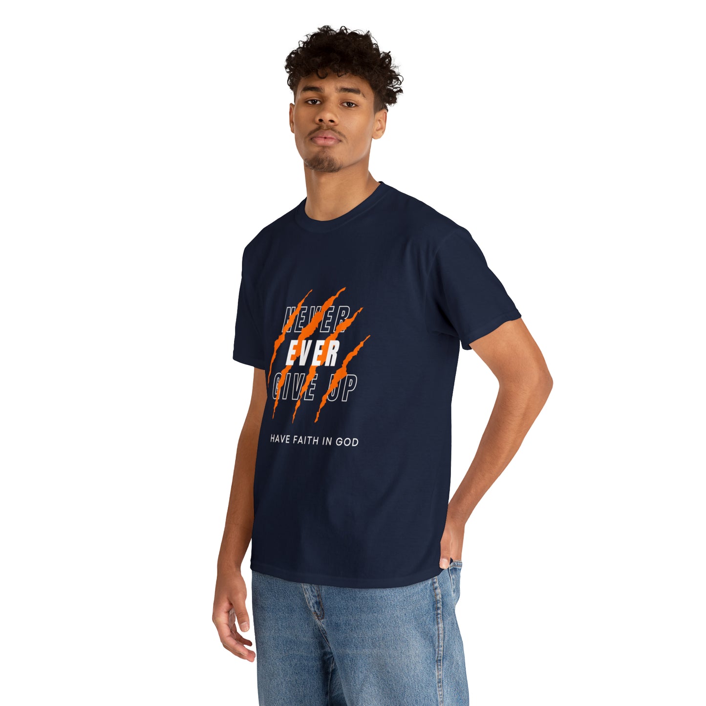 Never Give Up Faith-Inspired Cotton Tee