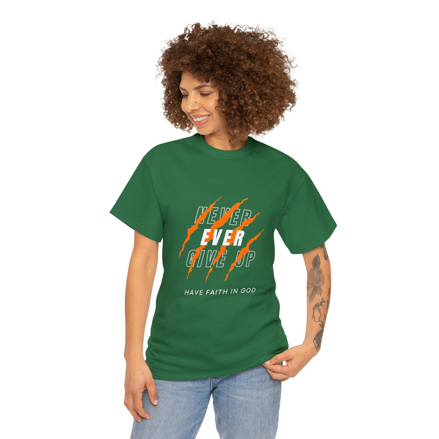 Never Give Up Faith-Inspired Cotton Tee
