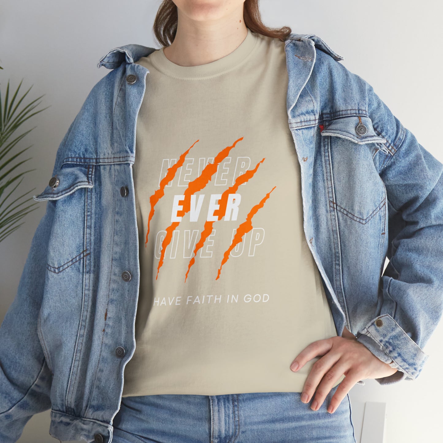Never Give Up Faith-Inspired Cotton Tee