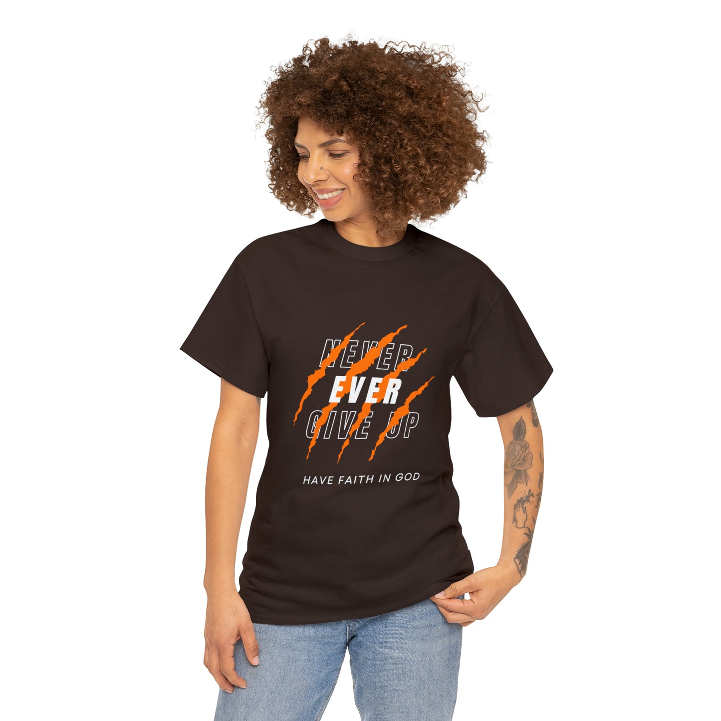 Never Give Up Faith-Inspired Cotton Tee
