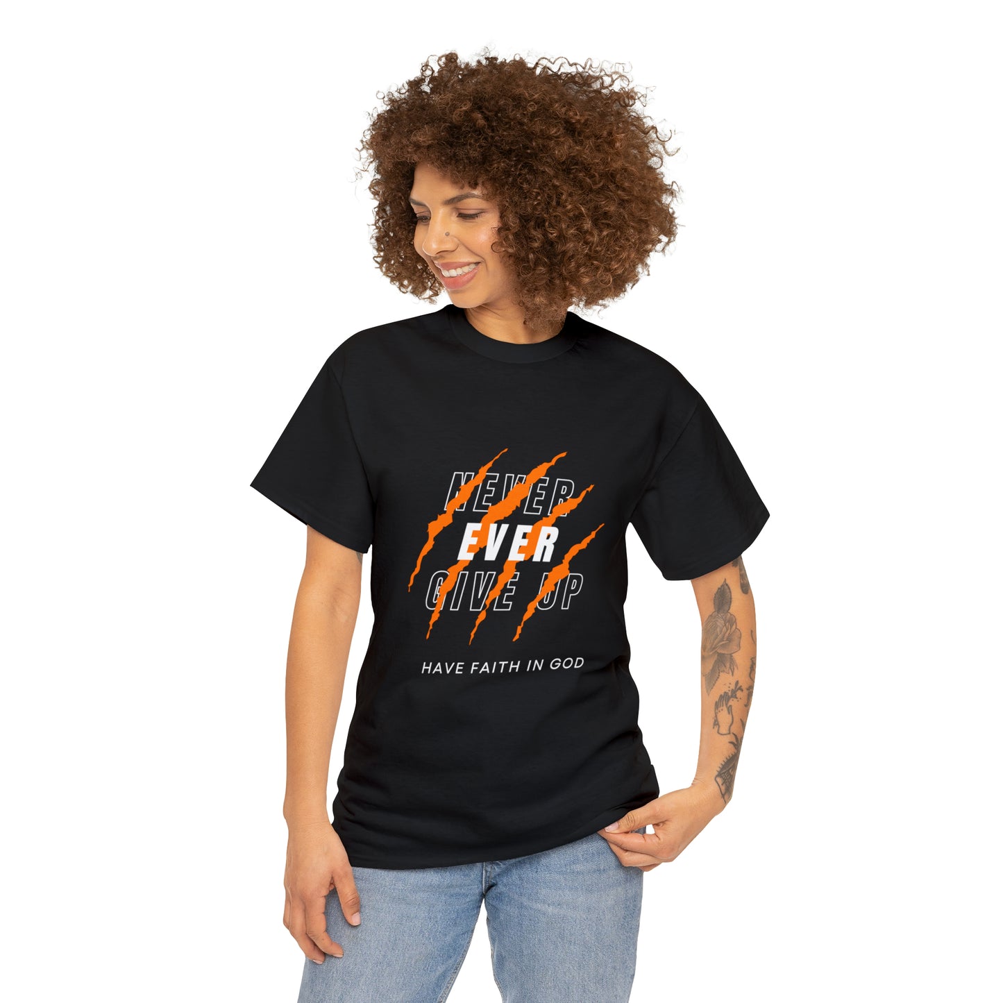 Never Give Up Faith-Inspired Cotton Tee