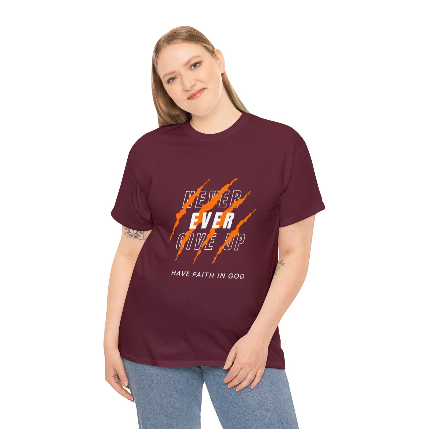 Never Give Up Faith-Inspired Cotton Tee