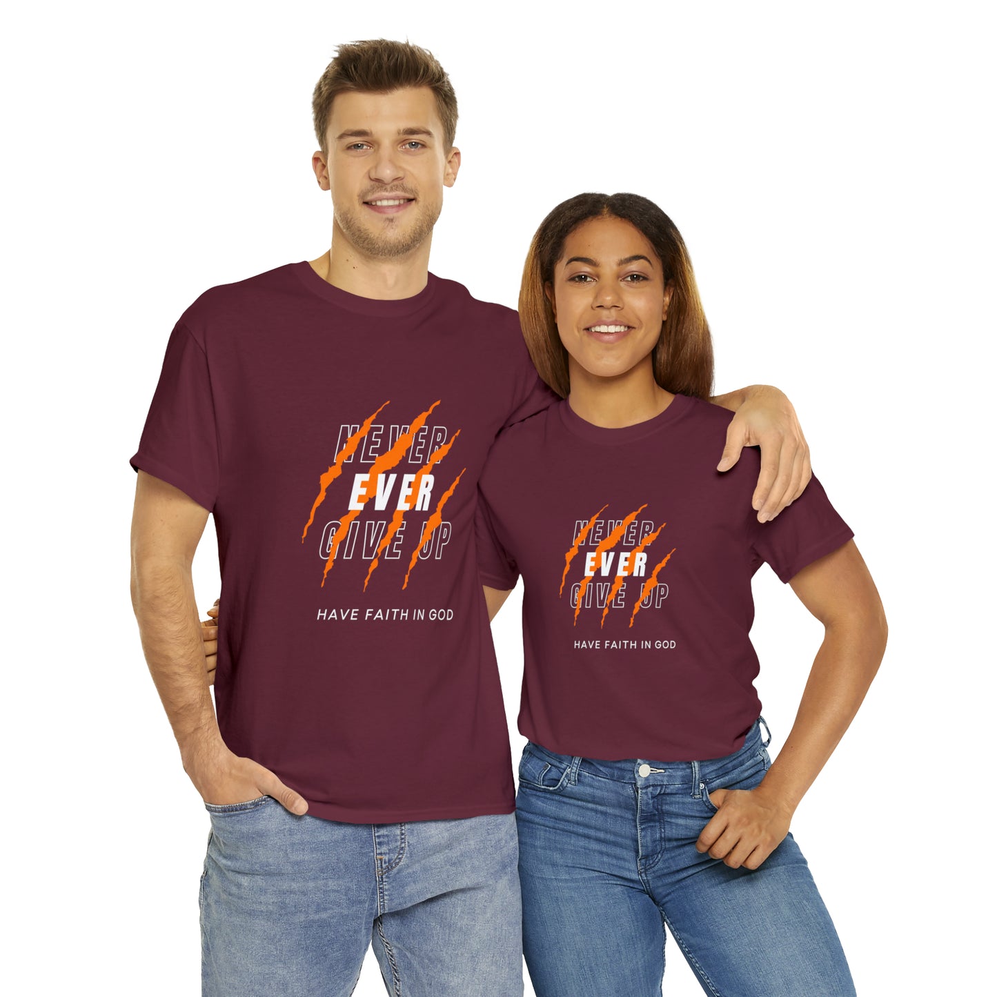Never Give Up Faith-Inspired Cotton Tee