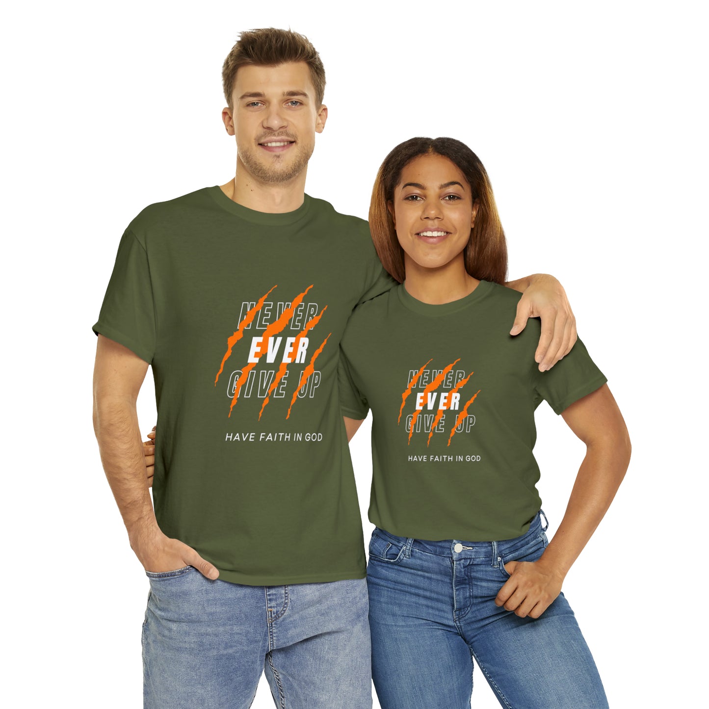 Never Give Up Faith-Inspired Cotton Tee