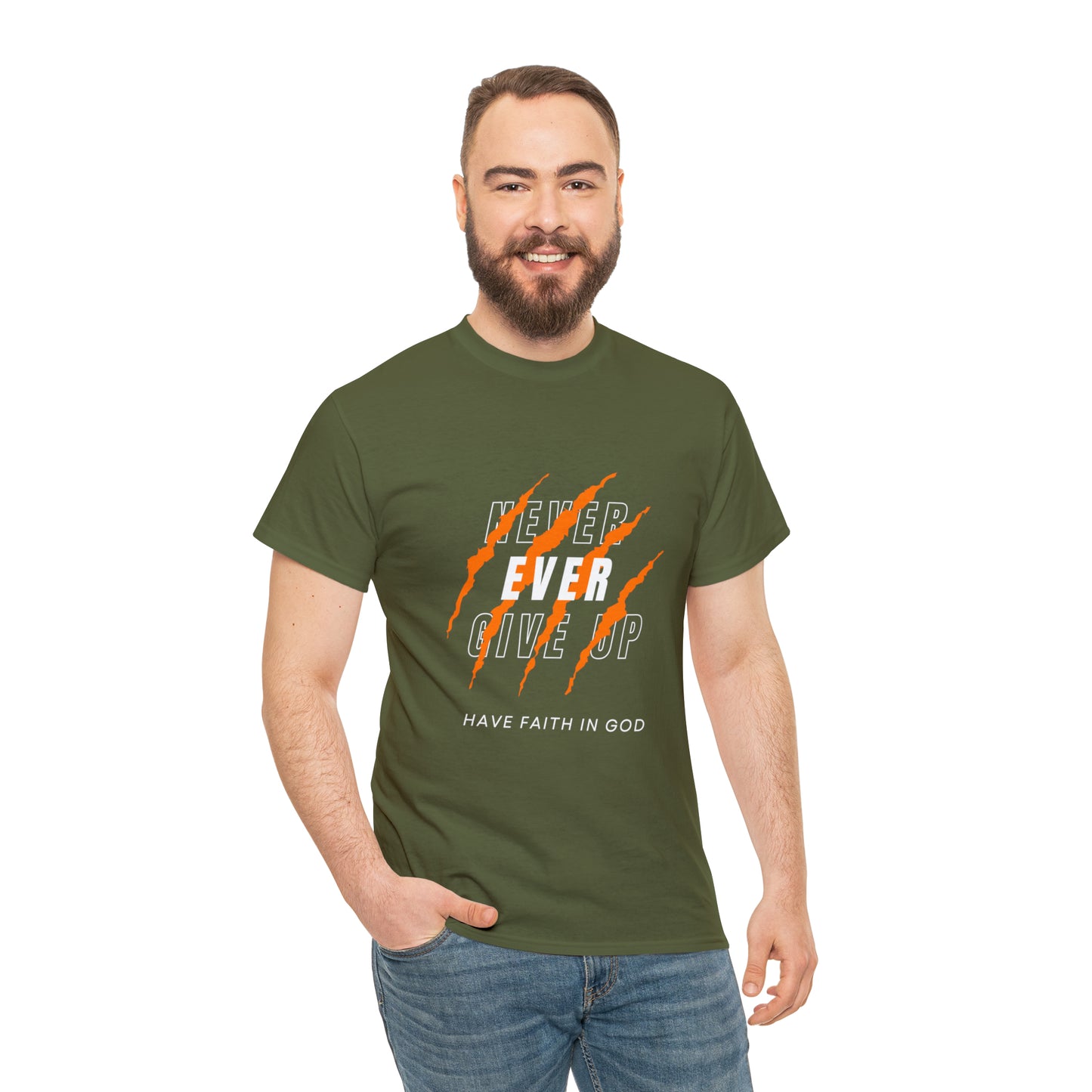 Never Give Up Faith-Inspired Cotton Tee