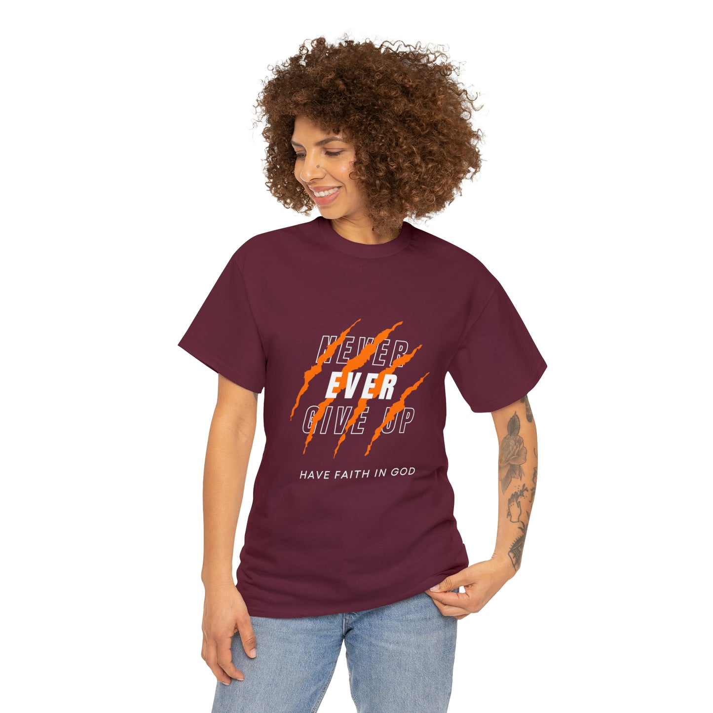 Never Give Up Faith-Inspired Cotton Tee