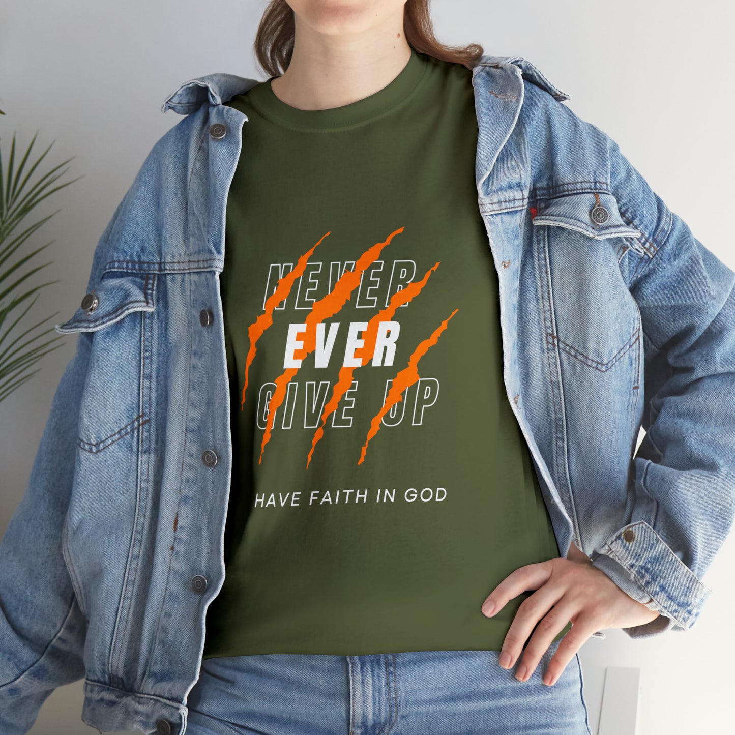 Never Give Up Faith-Inspired Cotton Tee