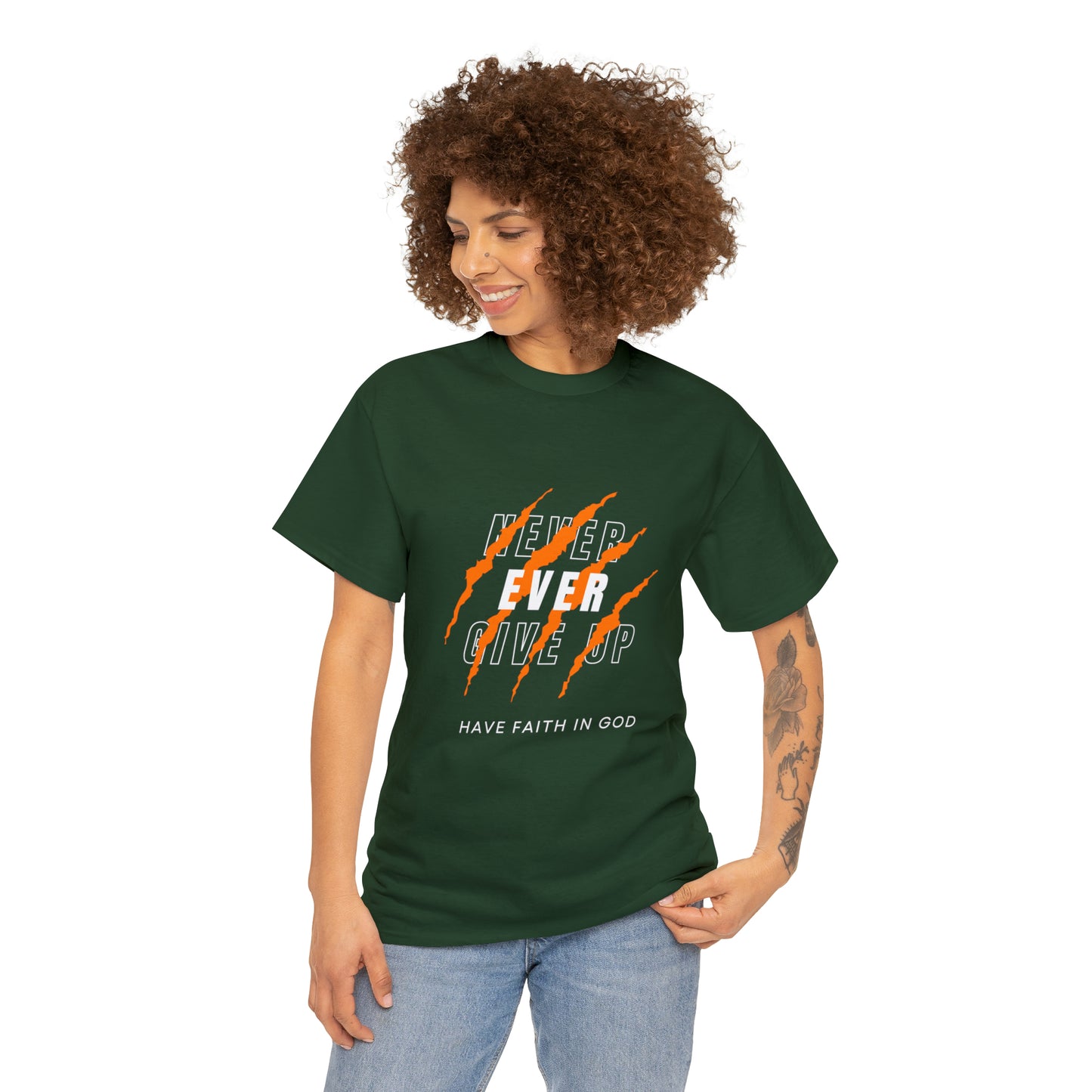 Never Give Up Faith-Inspired Cotton Tee