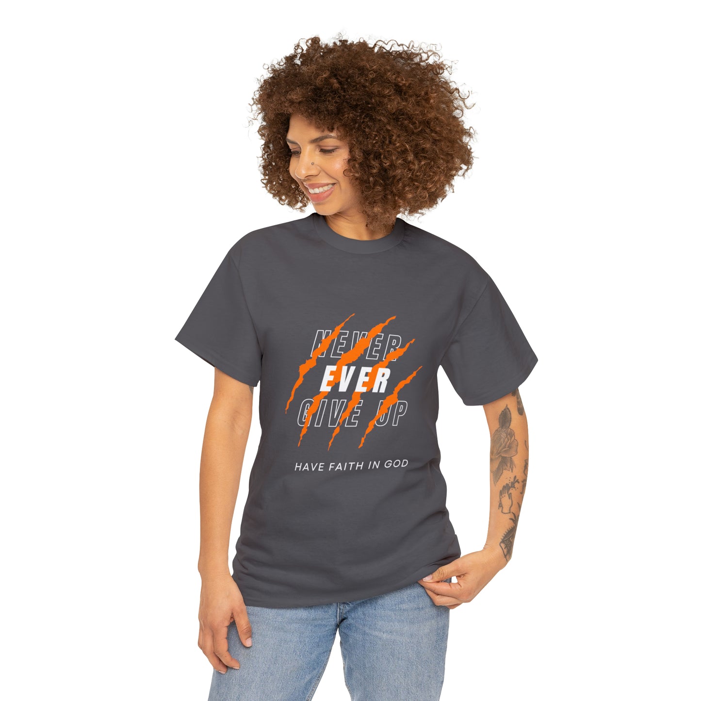 Never Give Up Faith-Inspired Cotton Tee
