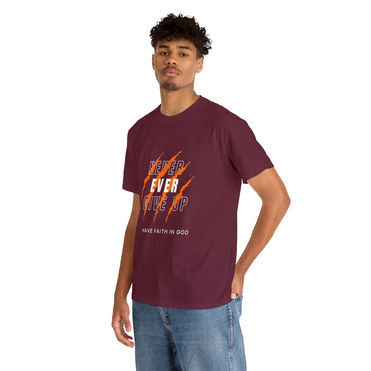 Never Give Up Faith-Inspired Cotton Tee
