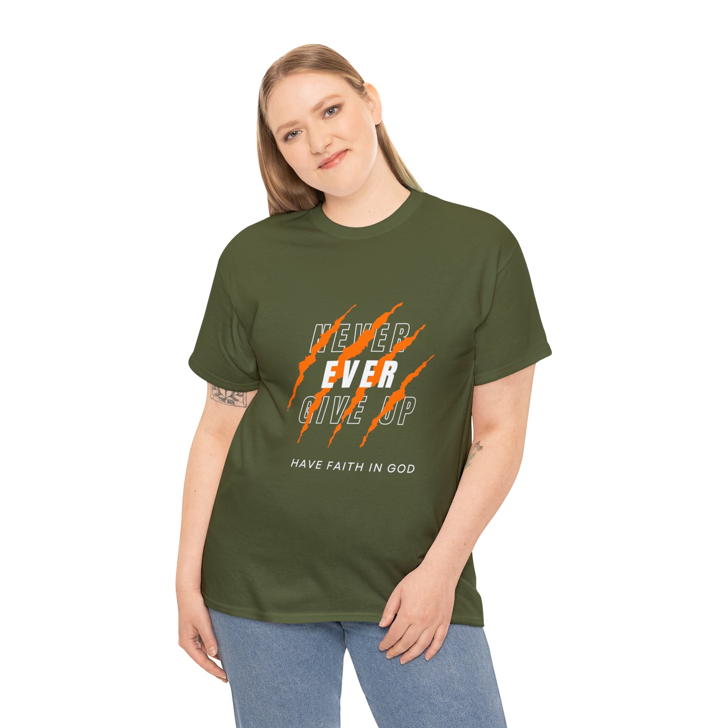Never Give Up Faith-Inspired Cotton Tee