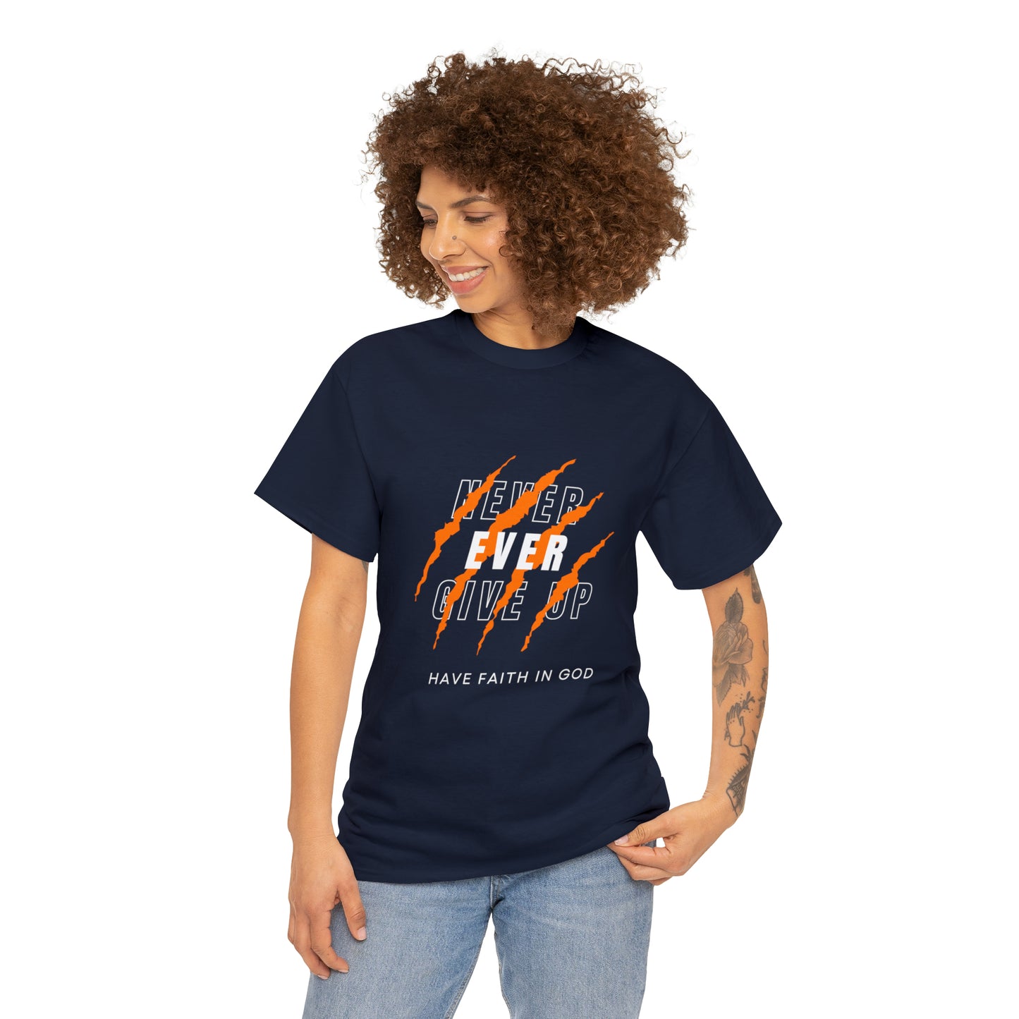 Never Give Up Faith-Inspired Cotton Tee