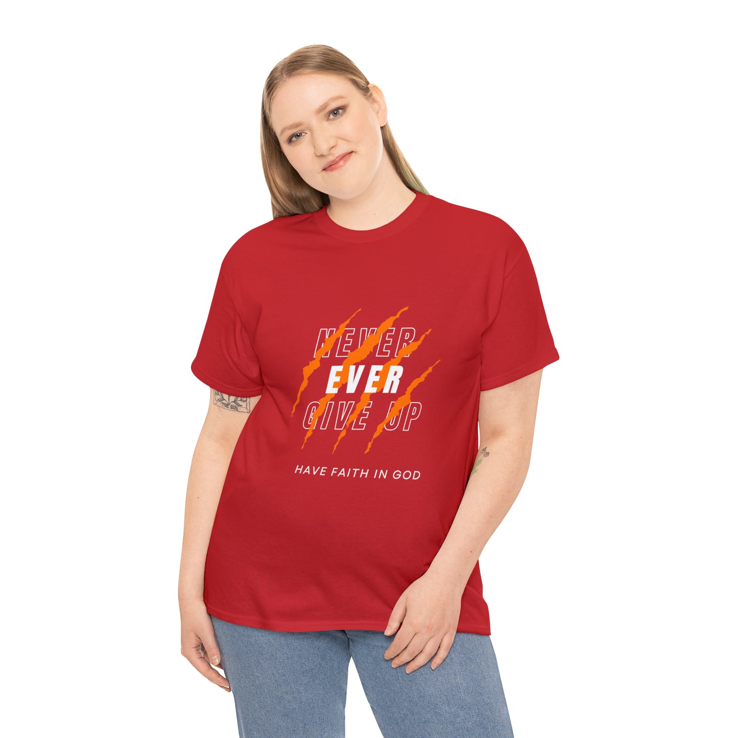 Never Give Up Faith-Inspired Cotton Tee