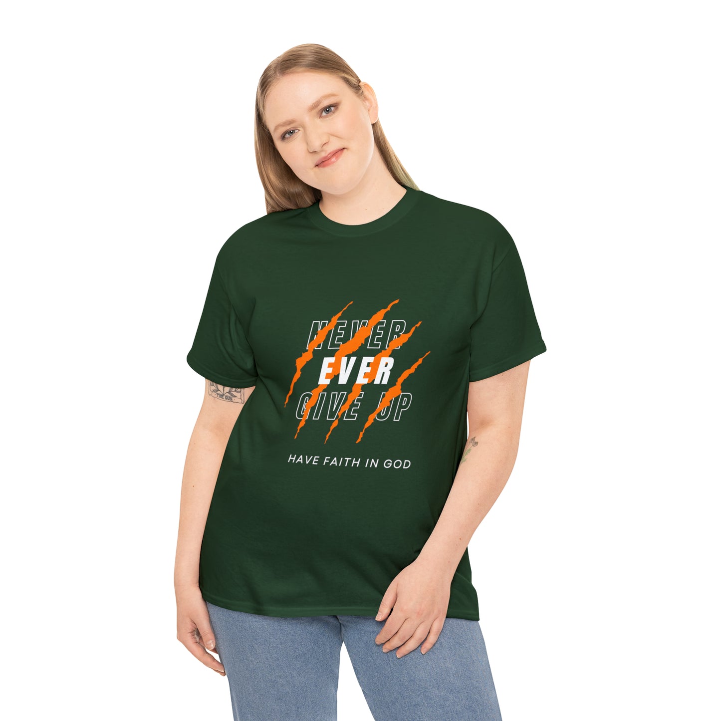 Never Give Up Faith-Inspired Cotton Tee