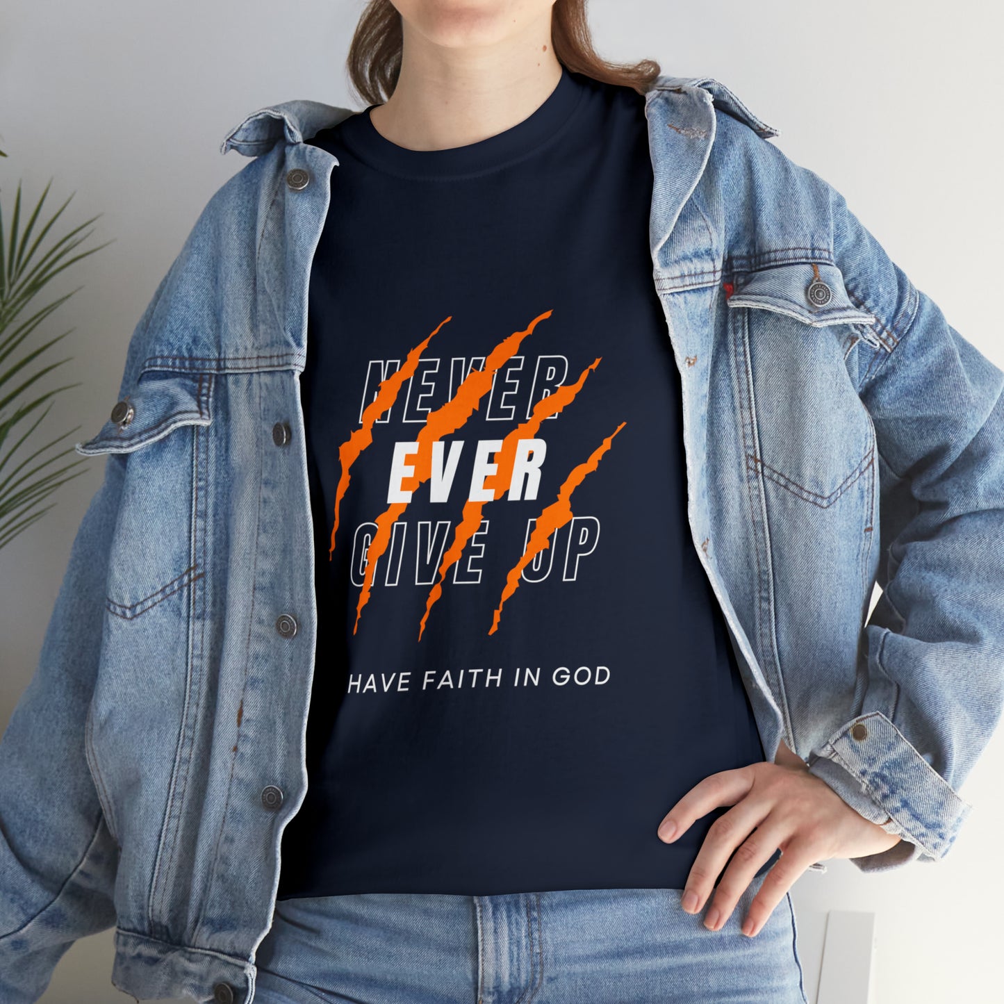 Never Give Up Faith-Inspired Cotton Tee
