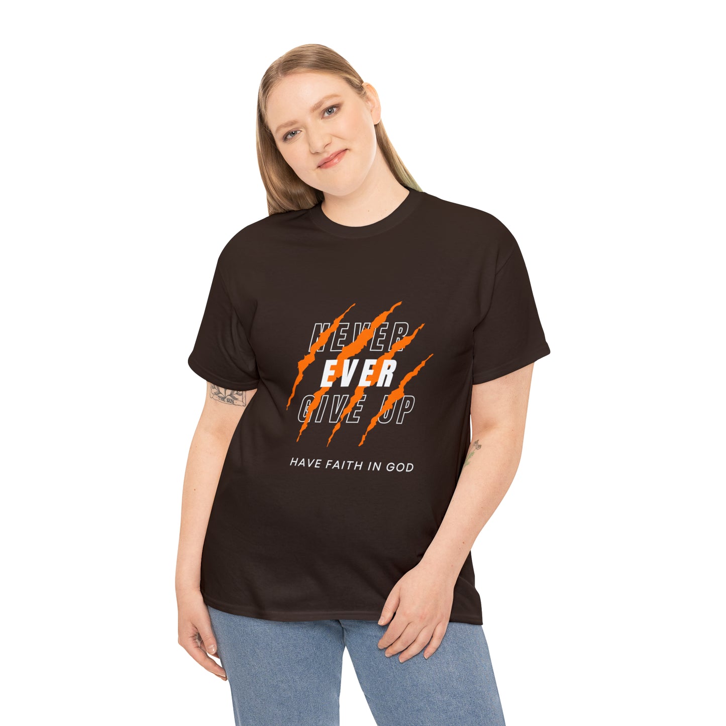 Never Give Up Faith-Inspired Cotton Tee