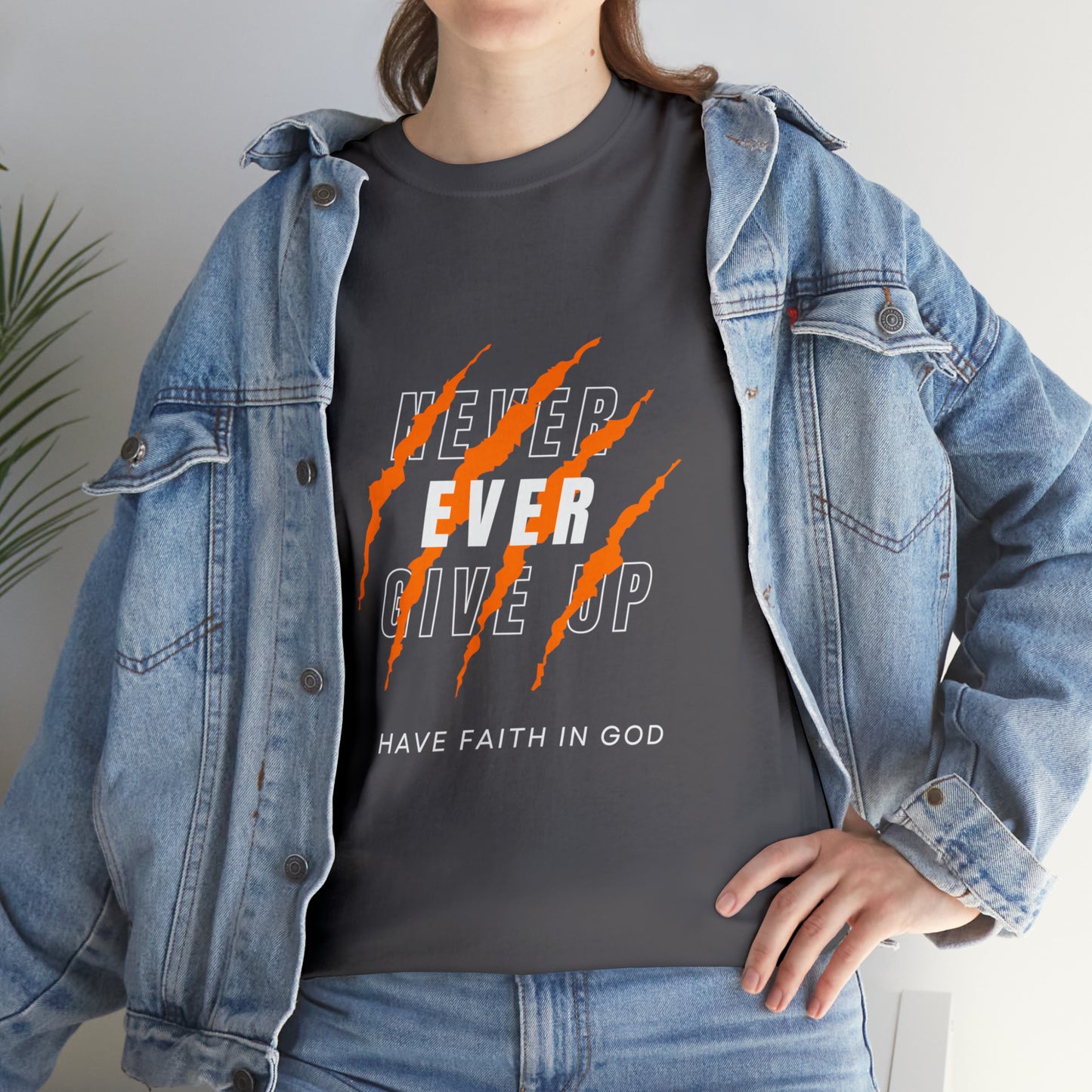 Never Give Up Faith-Inspired Cotton Tee