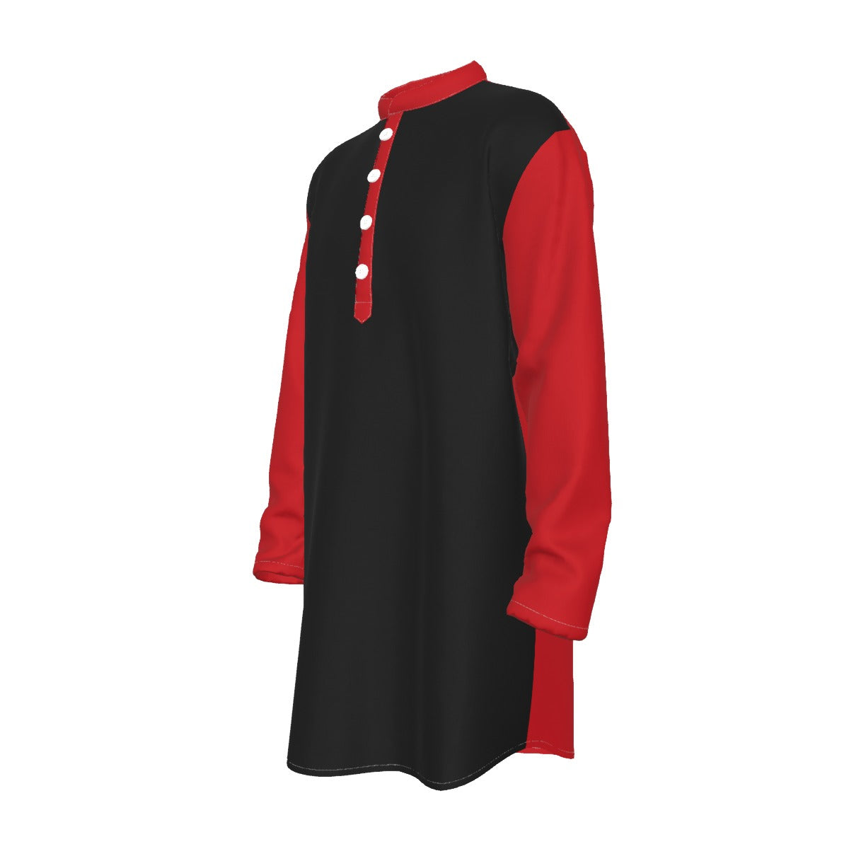 Preacher Collar Long Shirt Black and Red