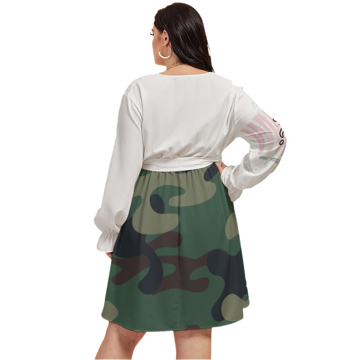 WWJD Camo Women's V-neck Dress With Waistband(Plus Size)
