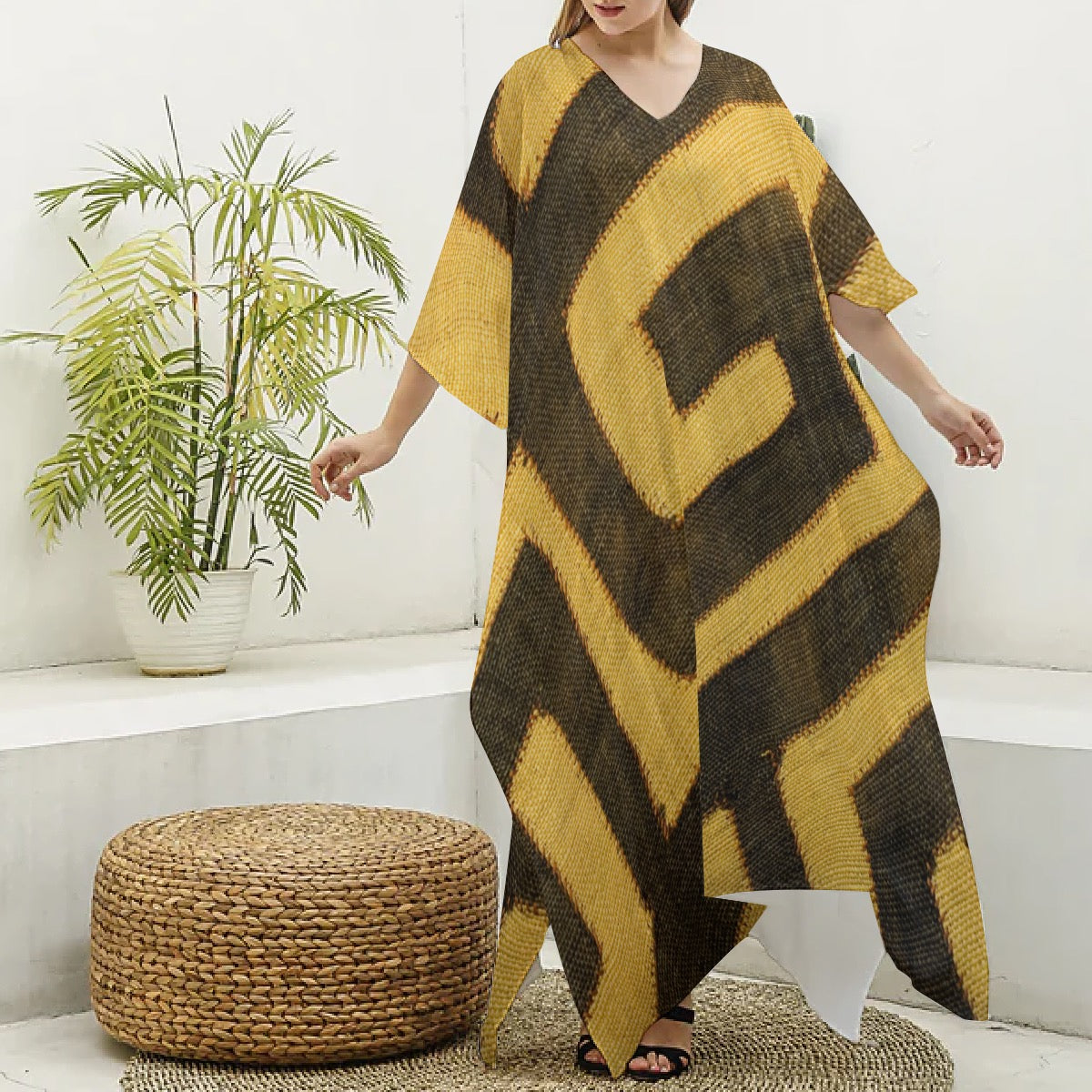 Women's African Imitation Silk V-neck Kaftan Robe