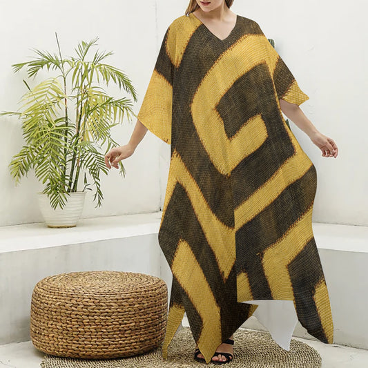 Women's African Imitation Silk V-neck Kaftan Robe