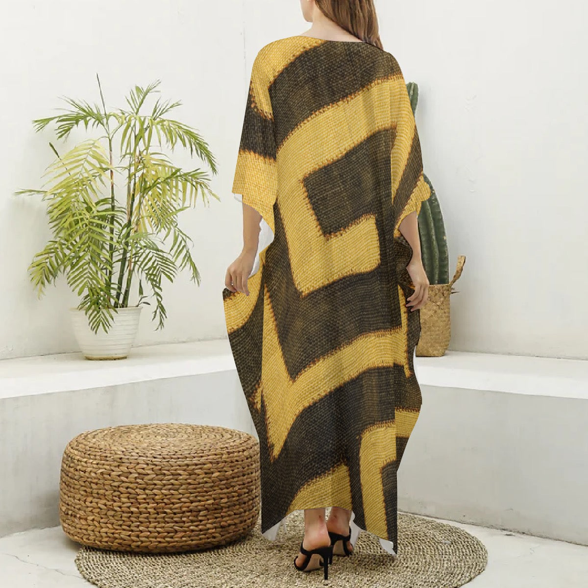Women's African Imitation Silk V-neck Kaftan Robe