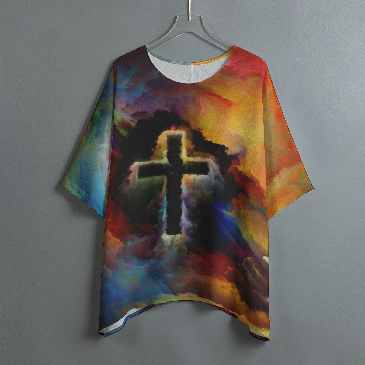 Cross Print Women's Bat Sleeve Shirt