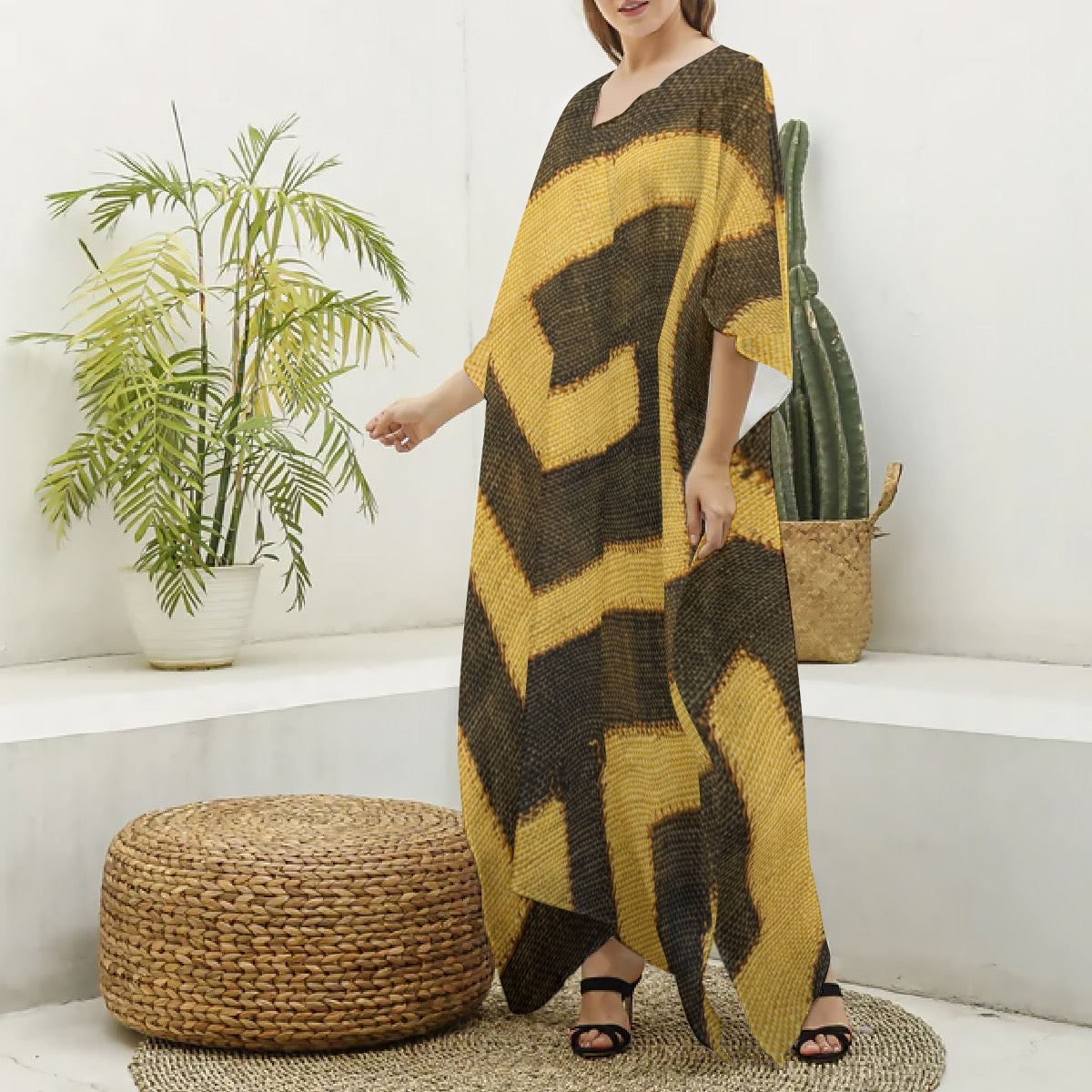 Women's African Imitation Silk V-neck Kaftan Robe