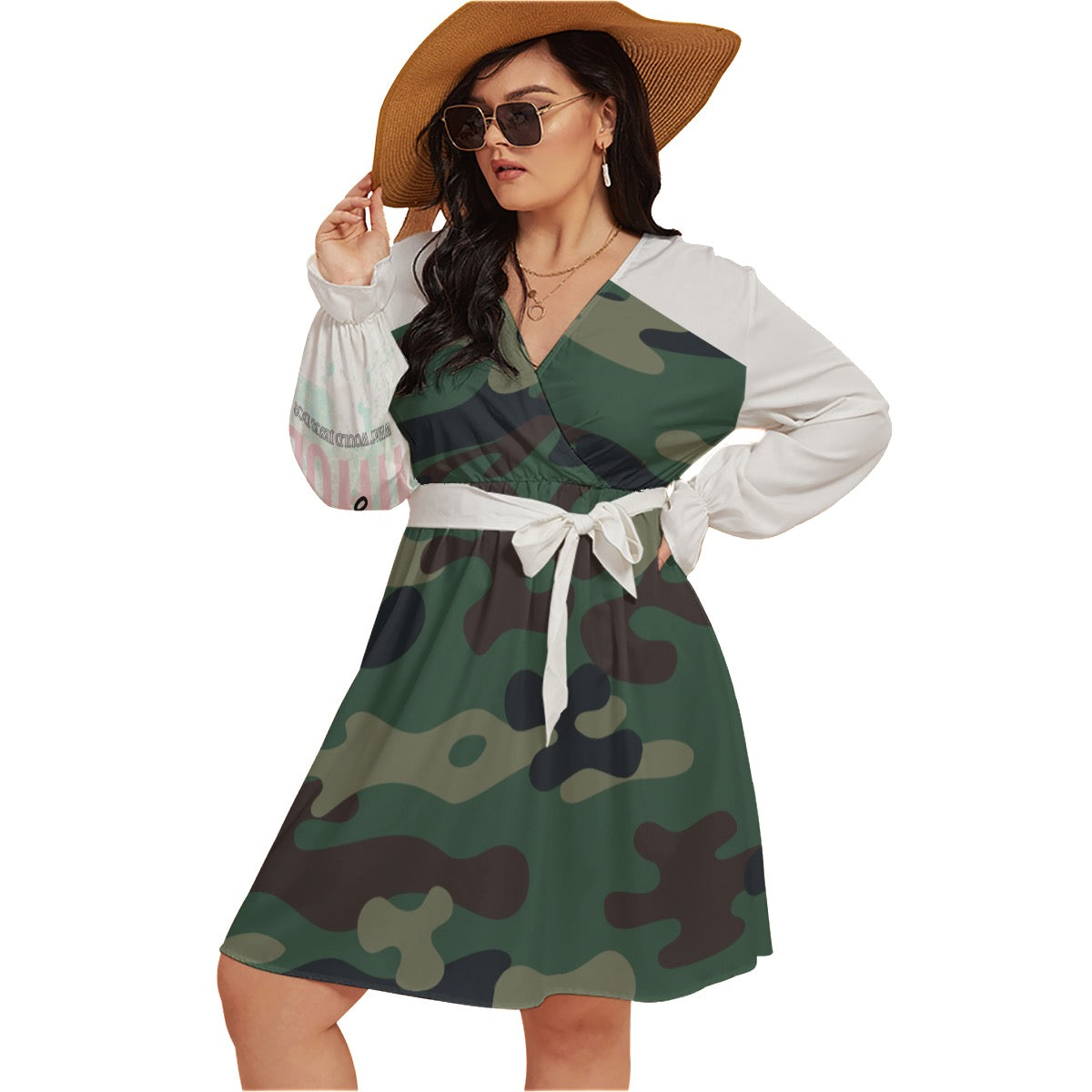 WWJD Camo Women's V-neck Dress With Waistband(Plus Size)