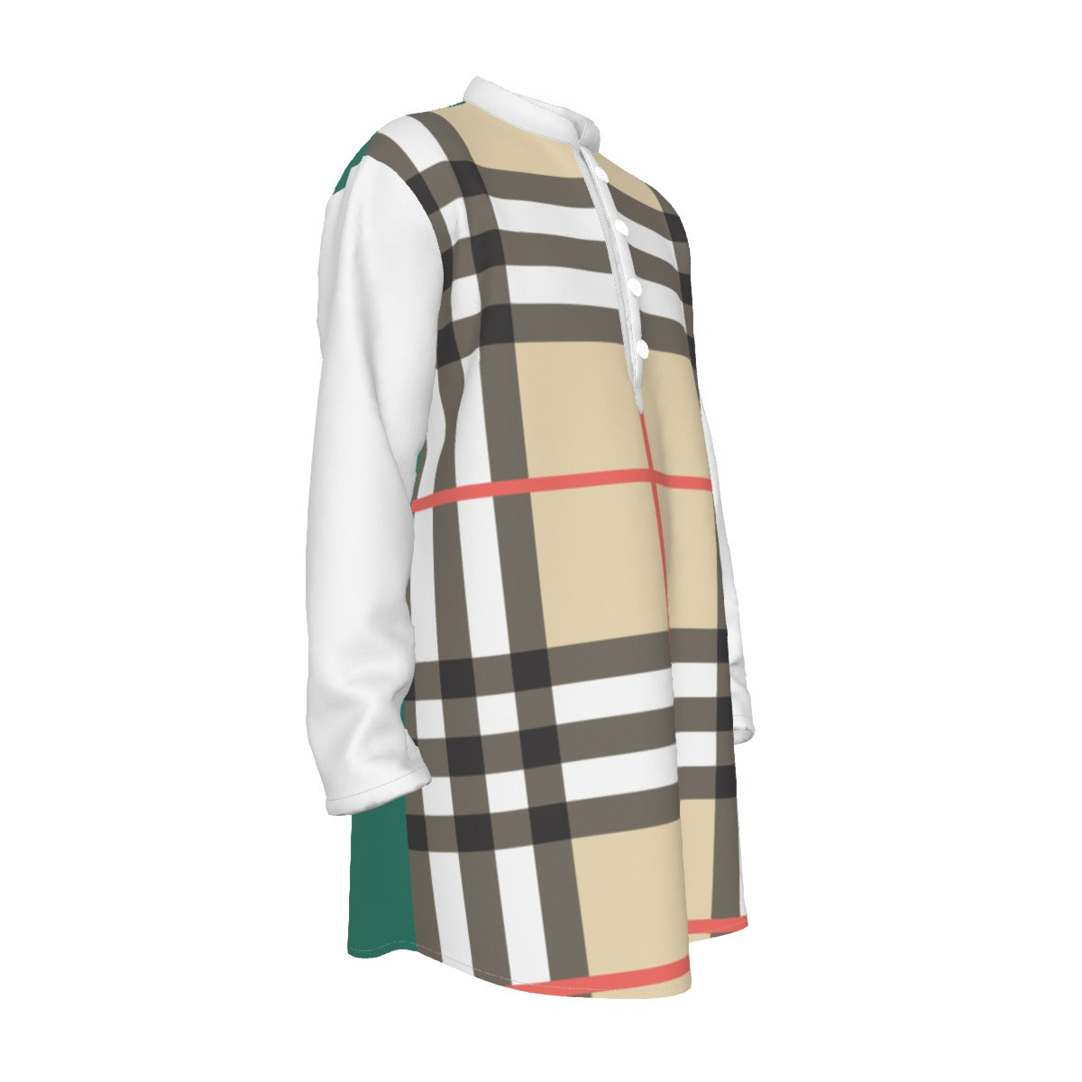 Men's Preacher Collar Long Shirt Checker Print
