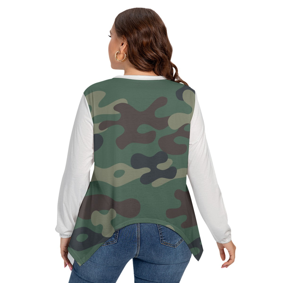 Camo Print Women’s T-shirt With Asymmetrical Hem(Plus Size)