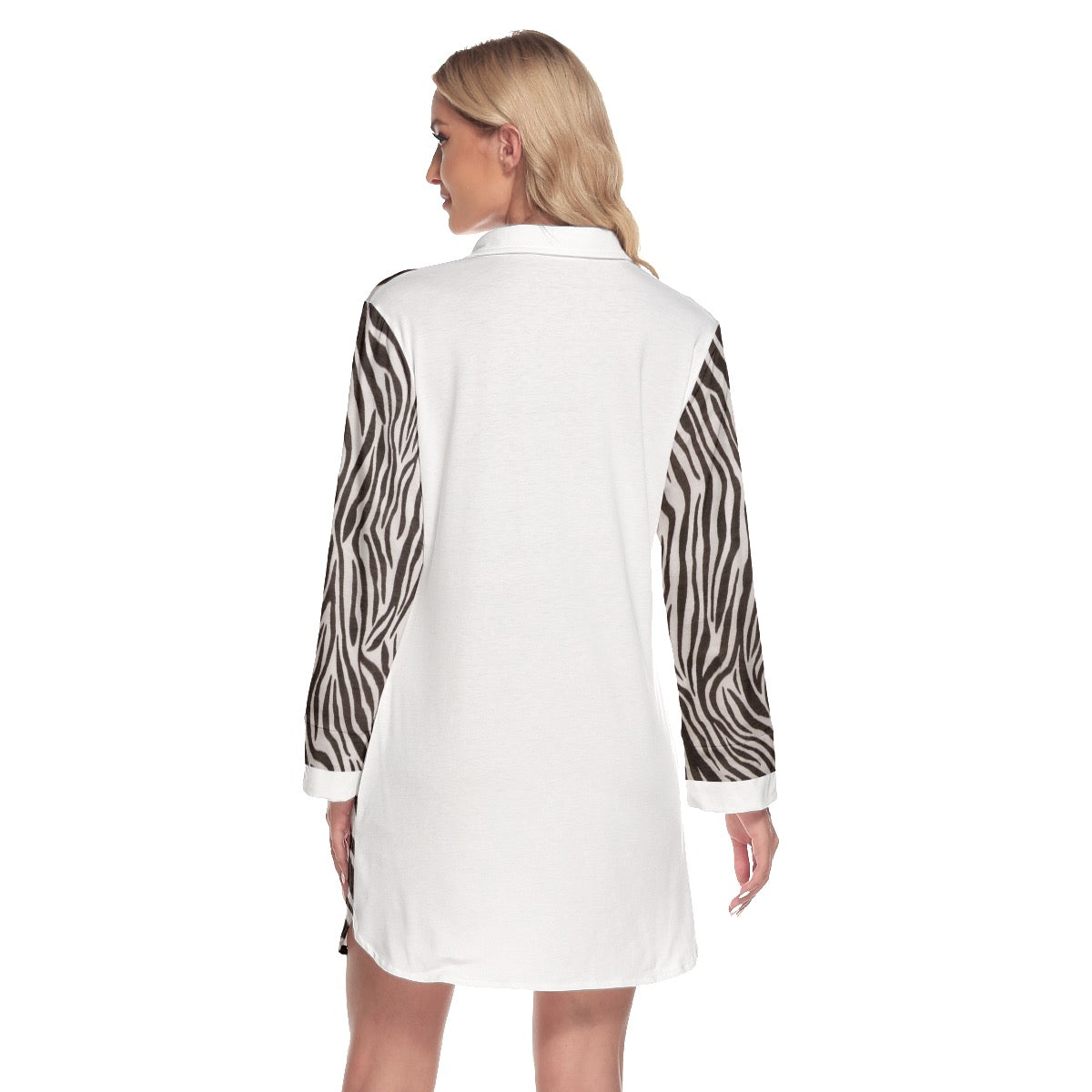 Women's Zebra Lapel Shirt Dress With Long Sleeve