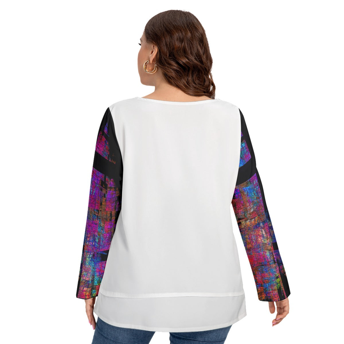 All-Over Print Women’s O-nekc T-shirt With Decorative Buttons(Plus Size)