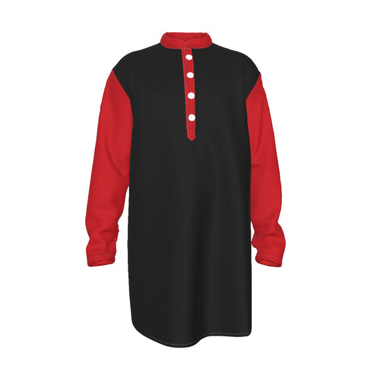 Preacher Collar Long Shirt Black and Red