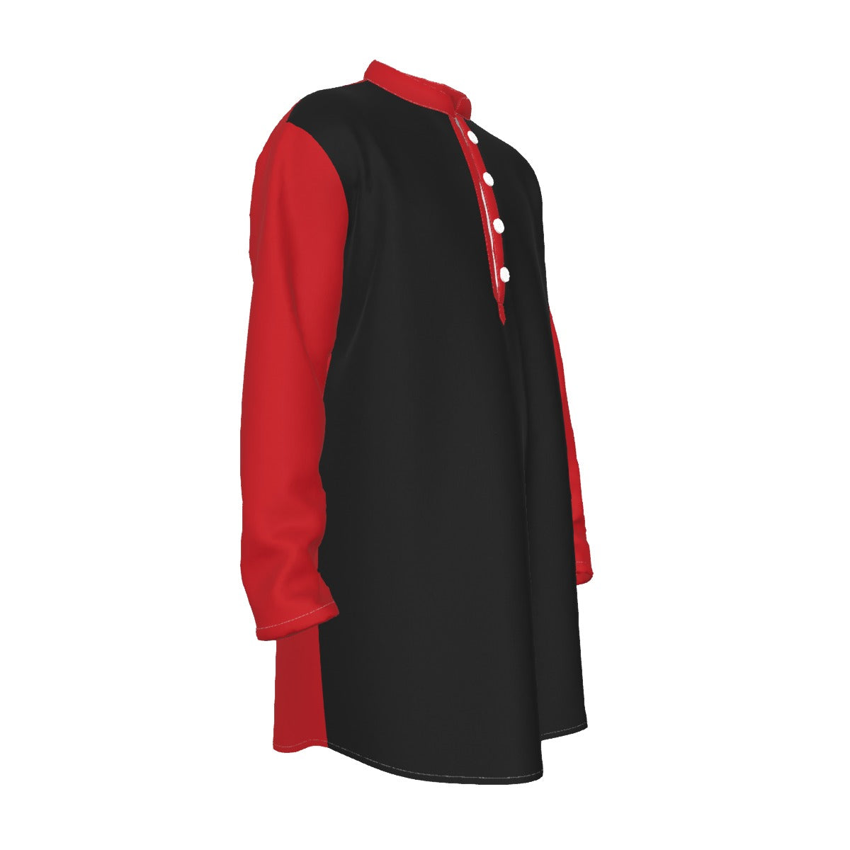Preacher Collar Long Shirt Black and Red