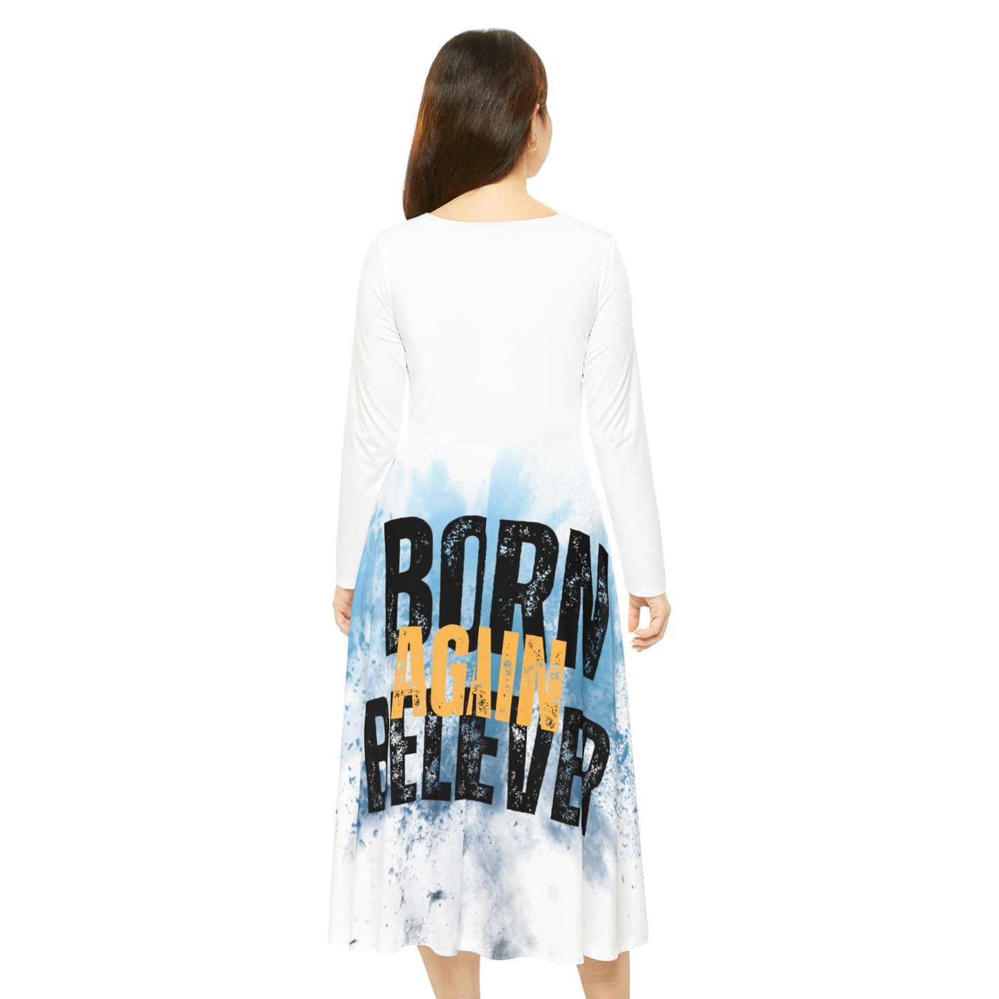 Born Again White Long Sleeve Dance Dress (AOP)