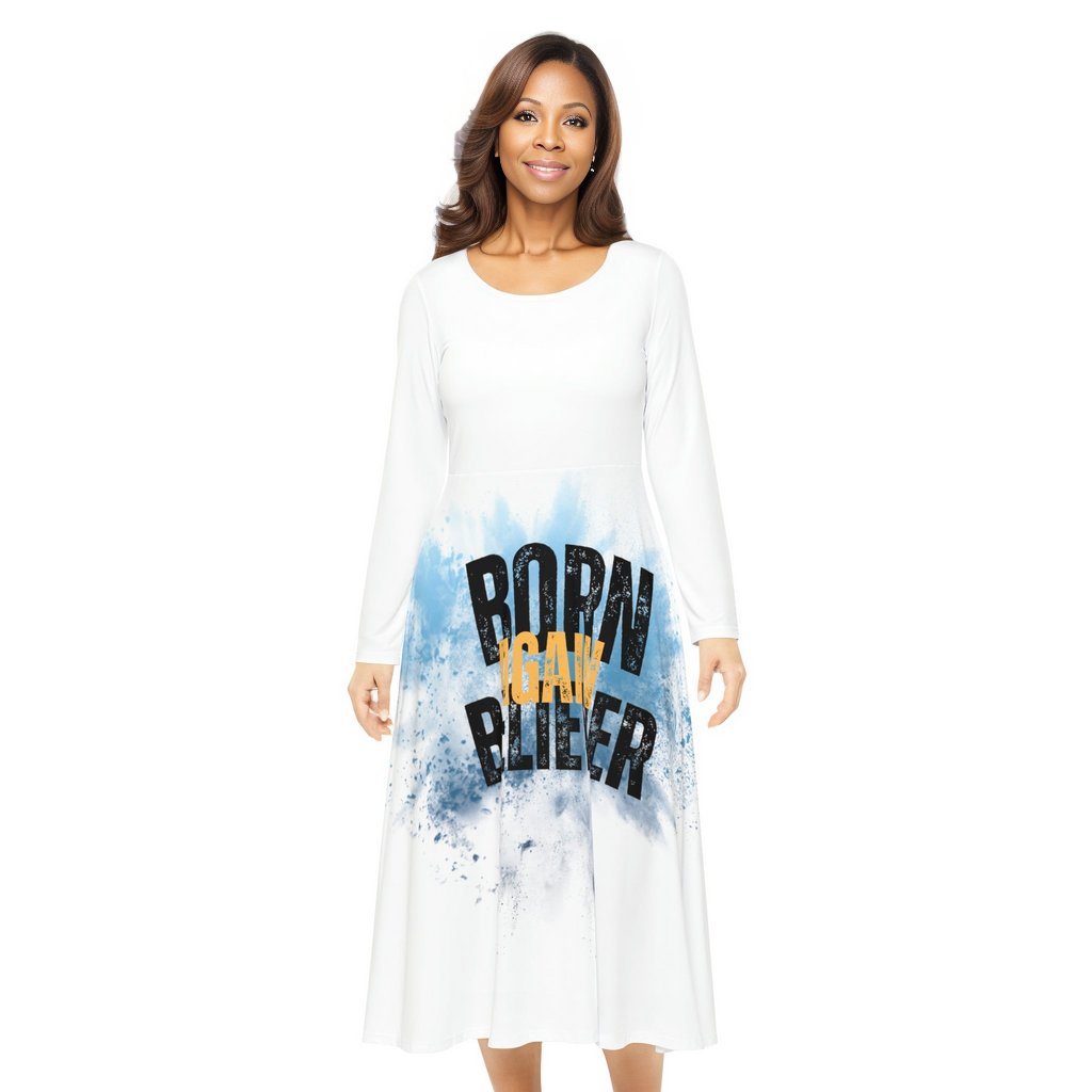 Born Again White Long Sleeve Dance Dress (AOP)