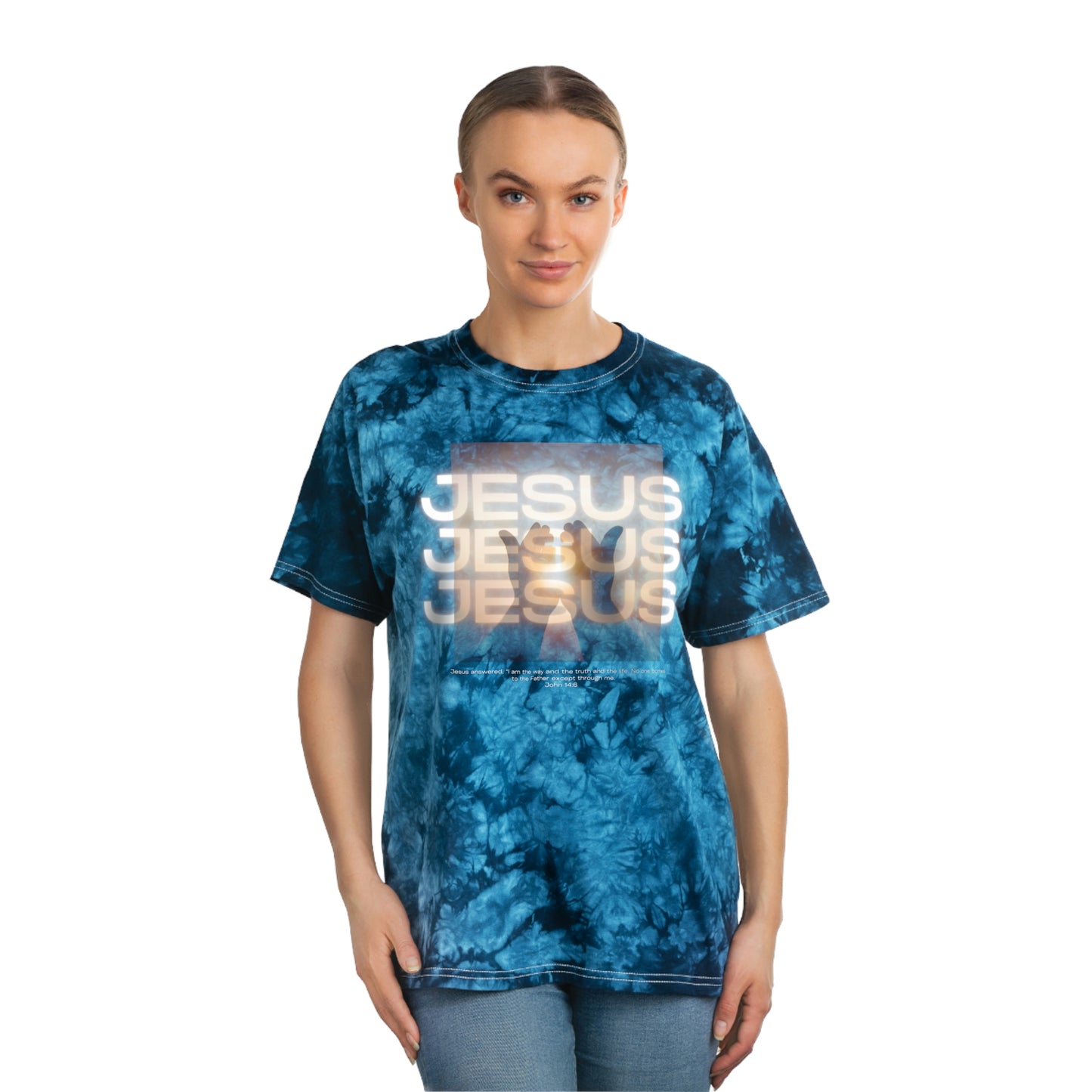Jesus Jesus Jesus Tie-Dye Tee, Crystal Unisex